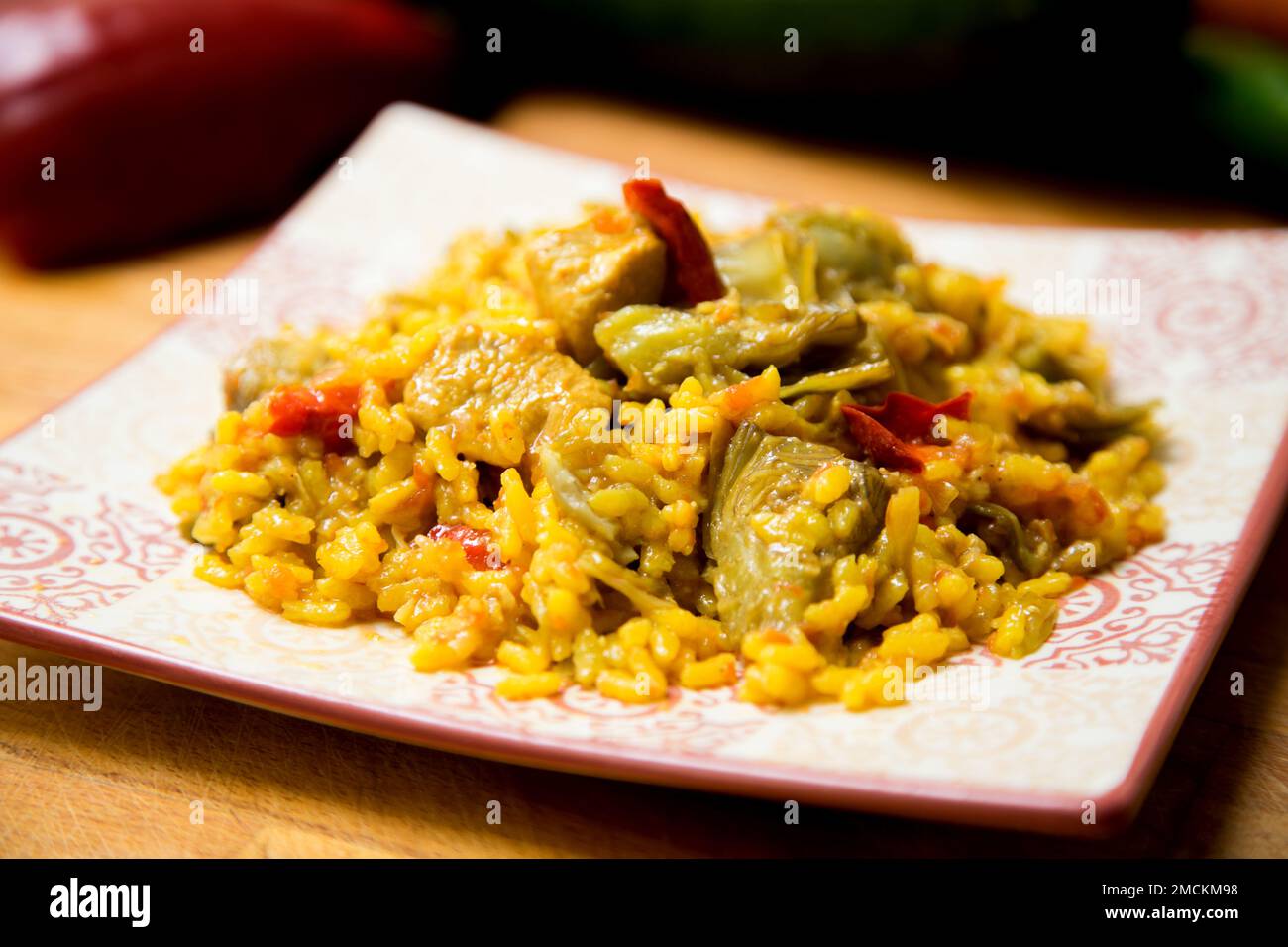 Original spanish paella recipe with chicken and vegetables Stock Photo Alamy