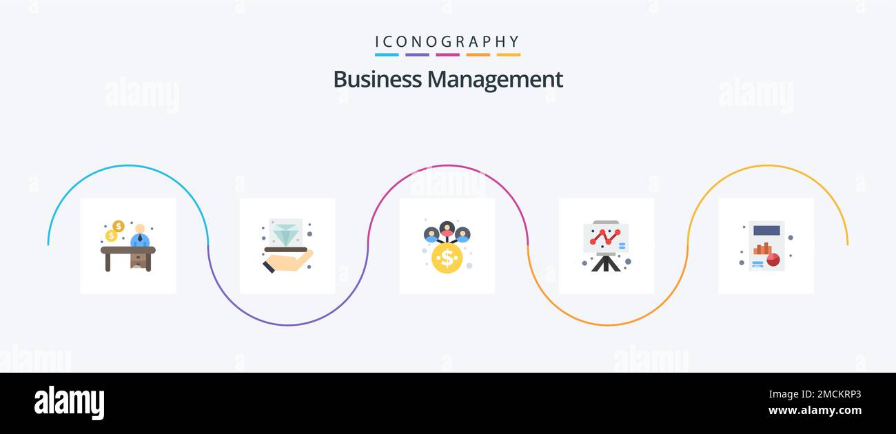 Business Management Flat 5 Icon Pack Including calculate. graph. jam