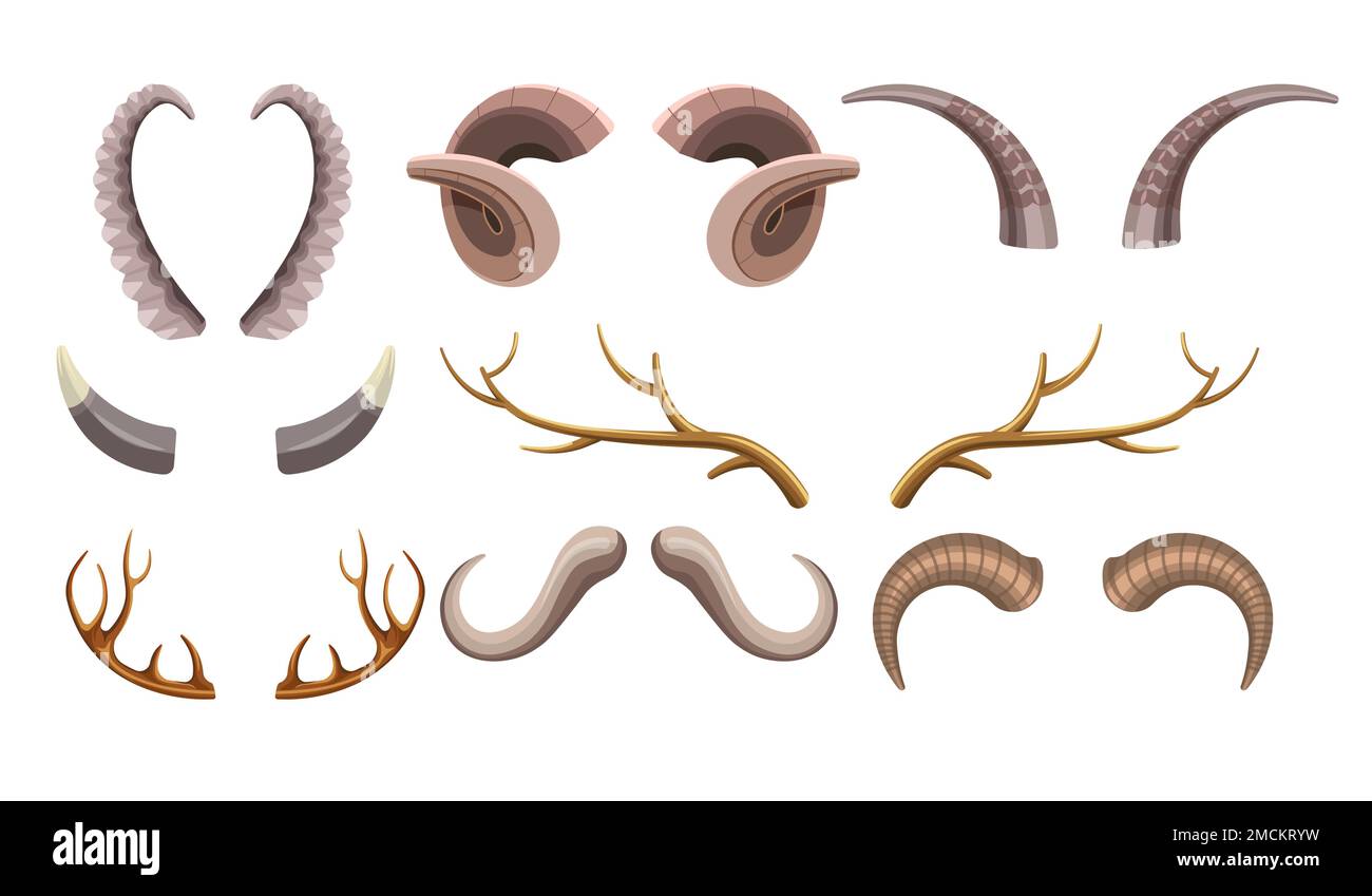 Animal horns hunting trophy goat deer and moose poaching Stock Vector