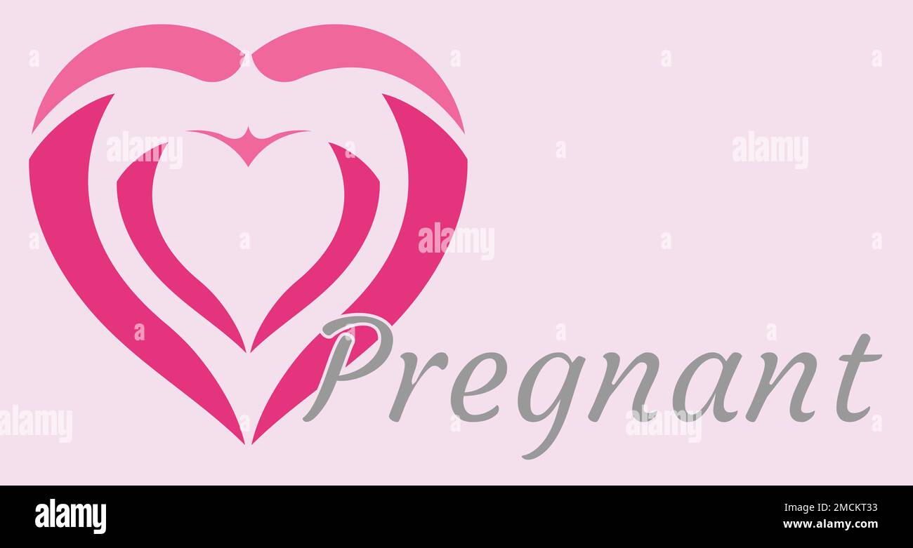 Pregnant sign and tag, two hearts represent mother and baby