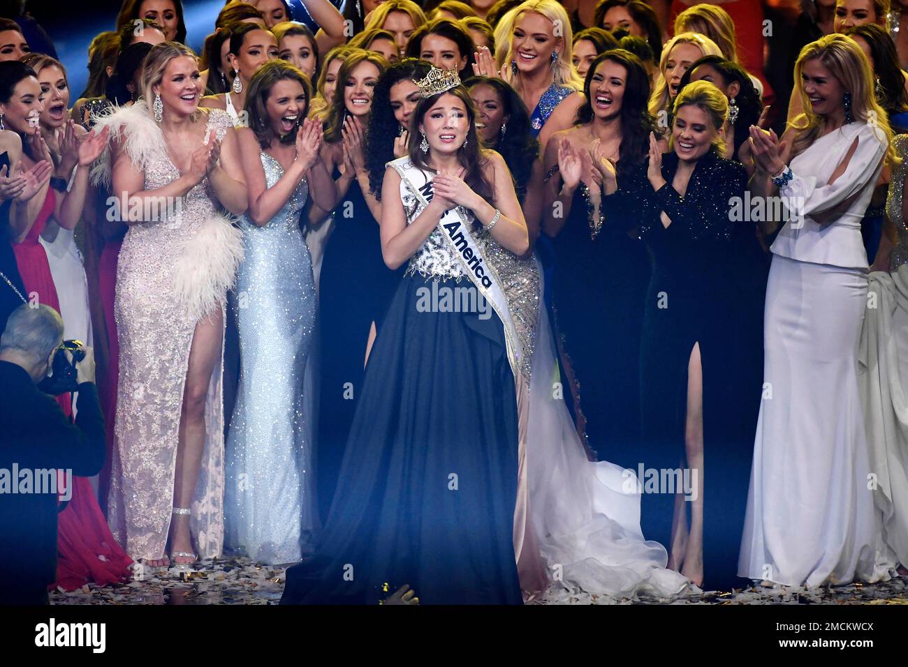 Miss Alaska Emma Broyles reacts after being crowned Miss America