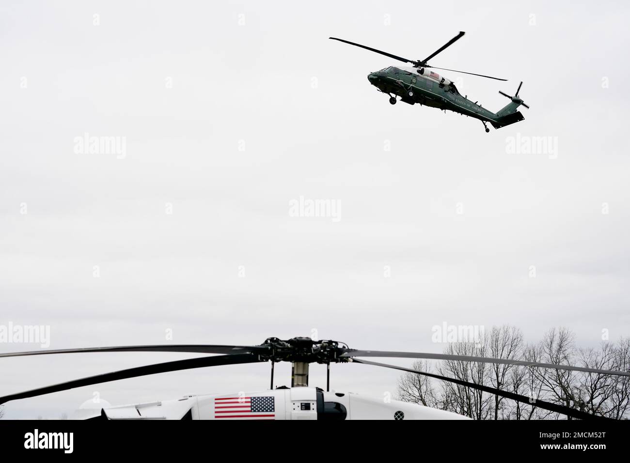 Marine One with President Joe Biden aboard arrives at Mayfield Graves