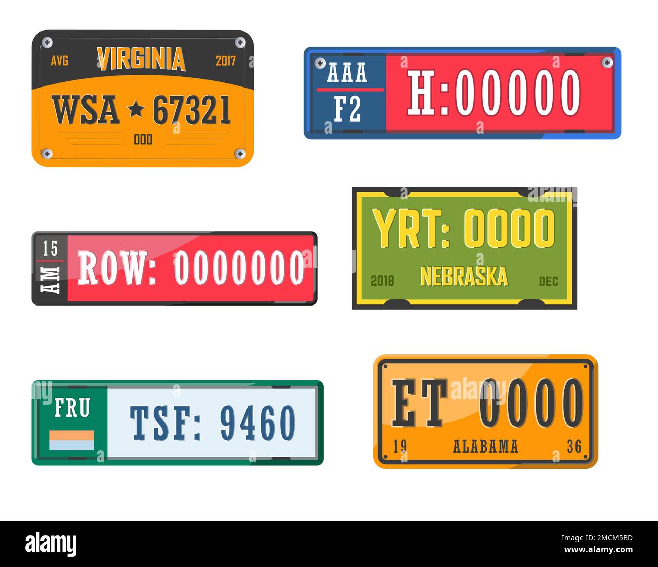 License car number plates isolated icons American states Stock Vector