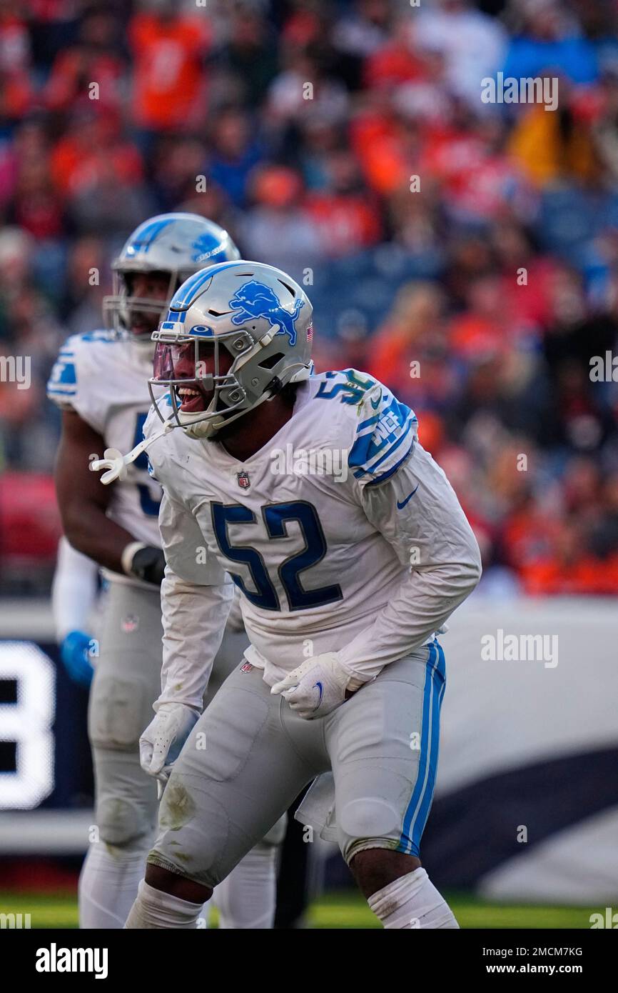 Detroit Lions defensive end Jessie Lemonier (52) against the Denver Broncos  in the first half of an NFL football game Sunday, Dec 12, 2021, in Denver.  (AP Photo/Bart Young Stock Photo - Alamy