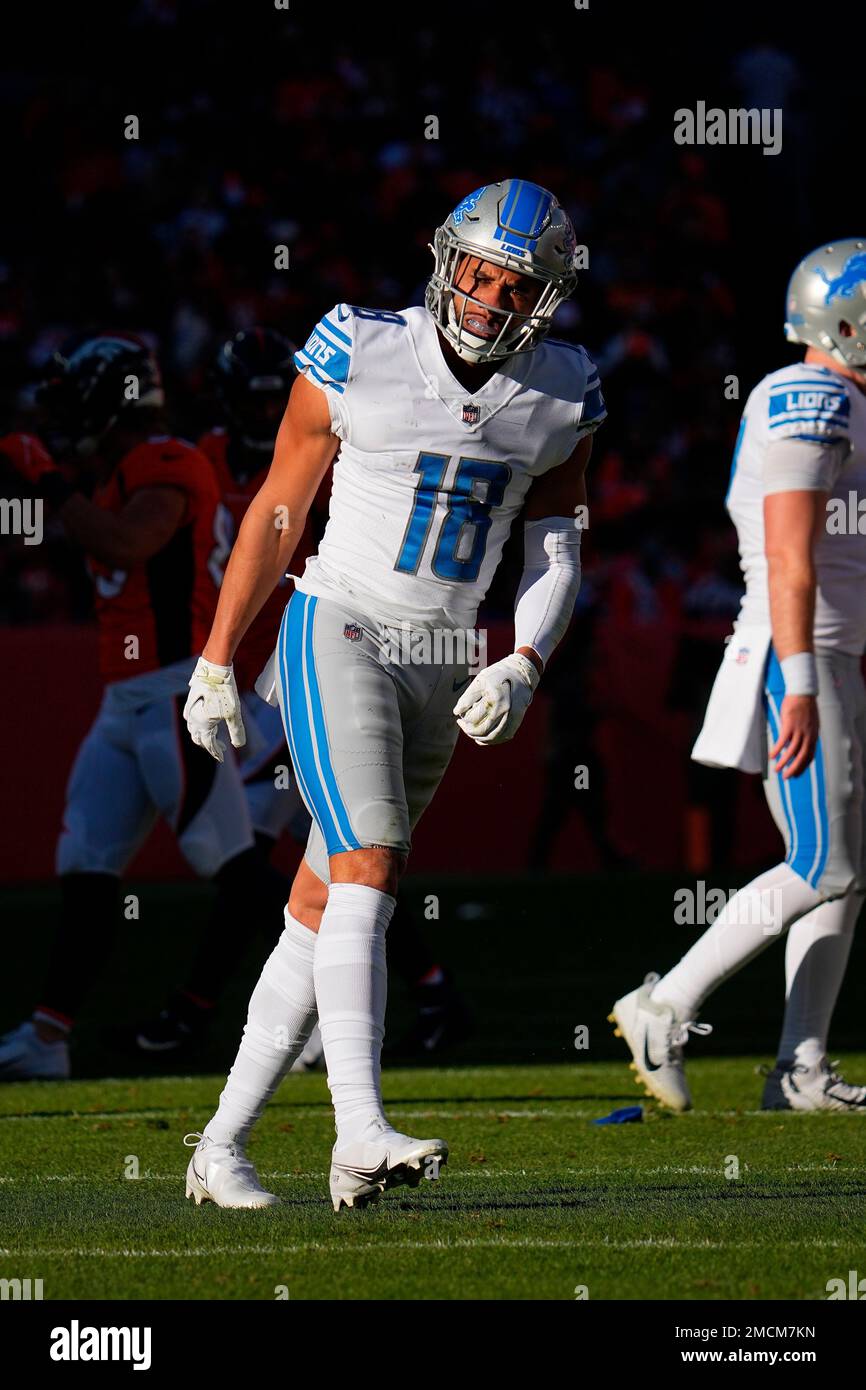 Detroit Lions wide receiver KhaDarel Hodge (18) against the Denver Broncos  in the first half of an NFL football game Sunday, Dec 12, 2021, in Denver.  (AP Photo/Bart Young Stock Photo - Alamy