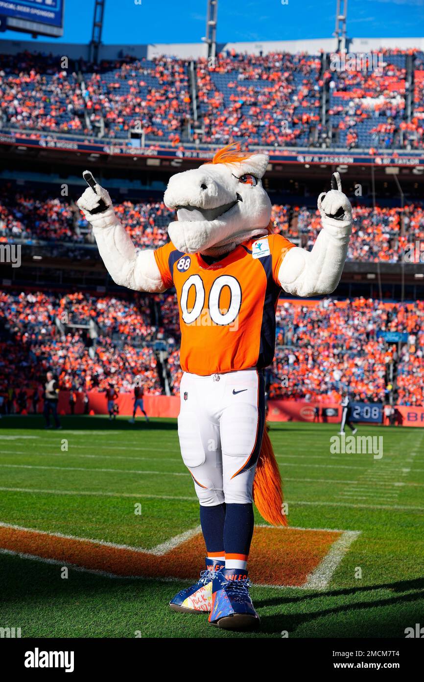 Miles the mascot of the Denver Broncos against the Detroit Lions in the  first half of an NFL football game Sunday, Dec 12, 2021, in Denver. (AP  Photo/Bart Young Stock Photo - Alamy