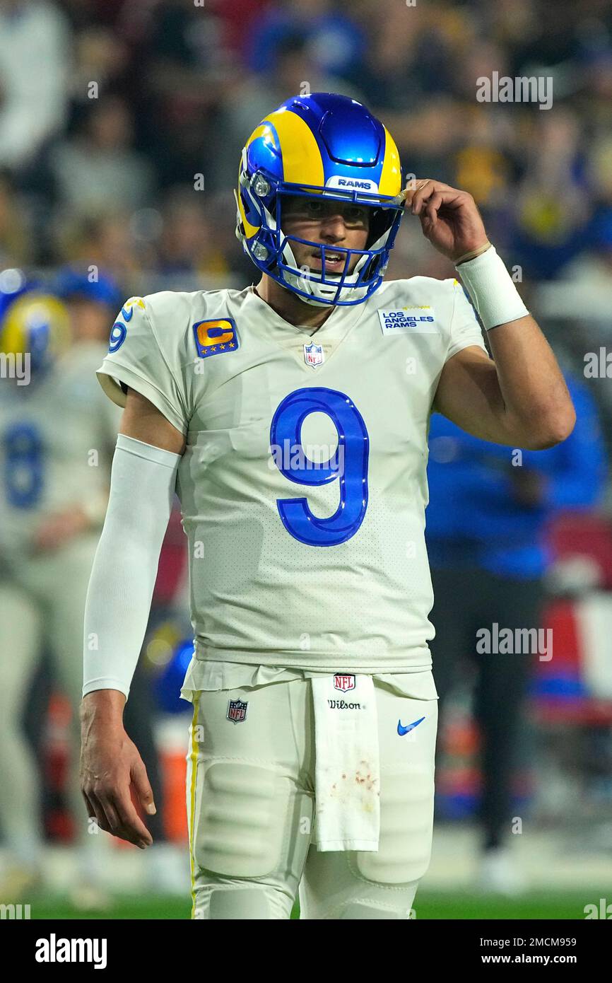 Quarterback (9) Matthew Stafford of the Los Angeles Rams passes the ball  against the Arizona Cardinals in an NFL football game, Monday, Dec. 13,  2021, in Glendale, AZ. The Rams defeated the