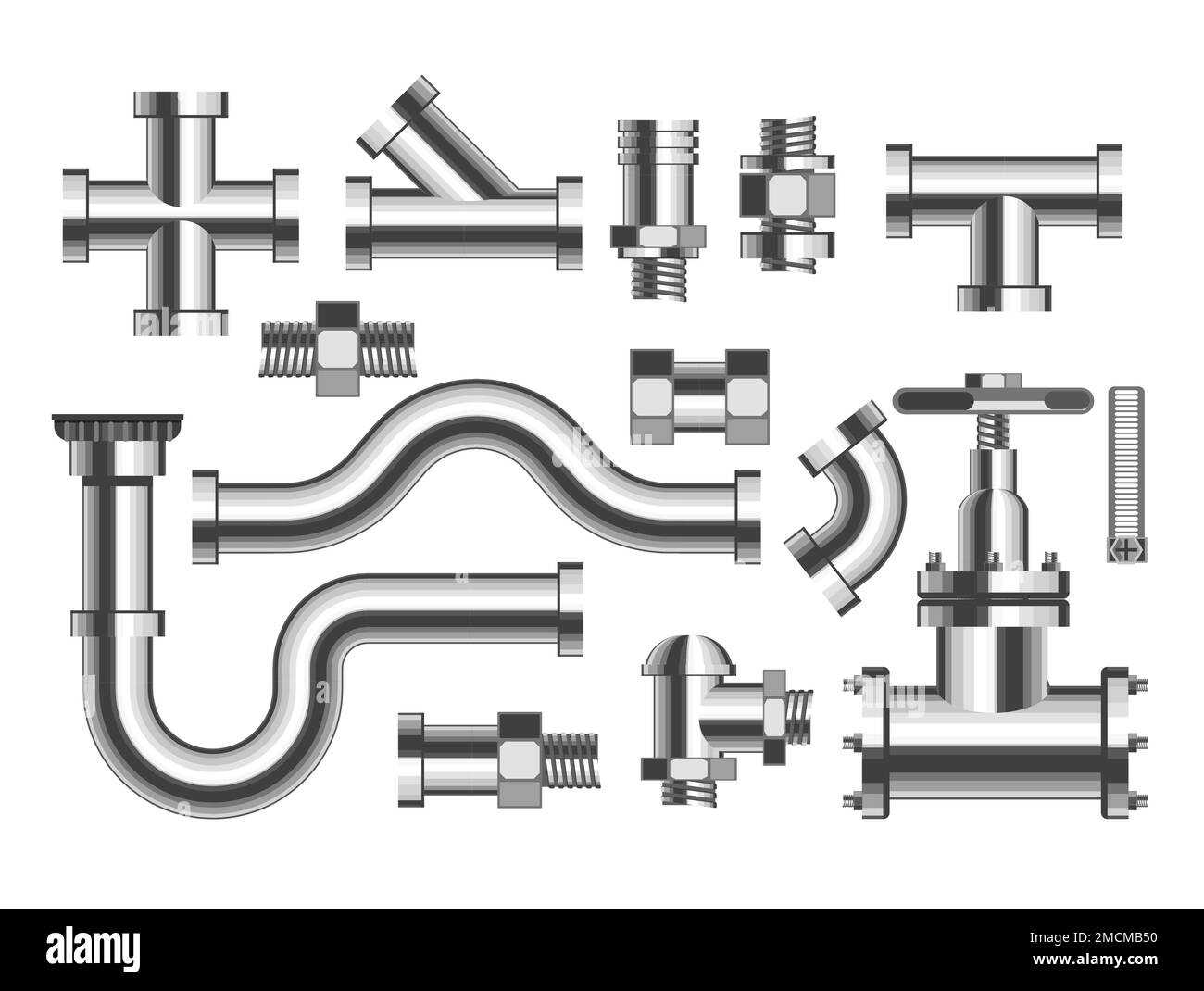 Plumbing pipes and tubes building materials isolated objects Stock