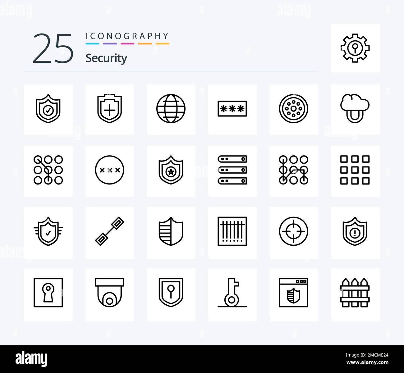 Security 25 Line icon pack including locked. pin. password