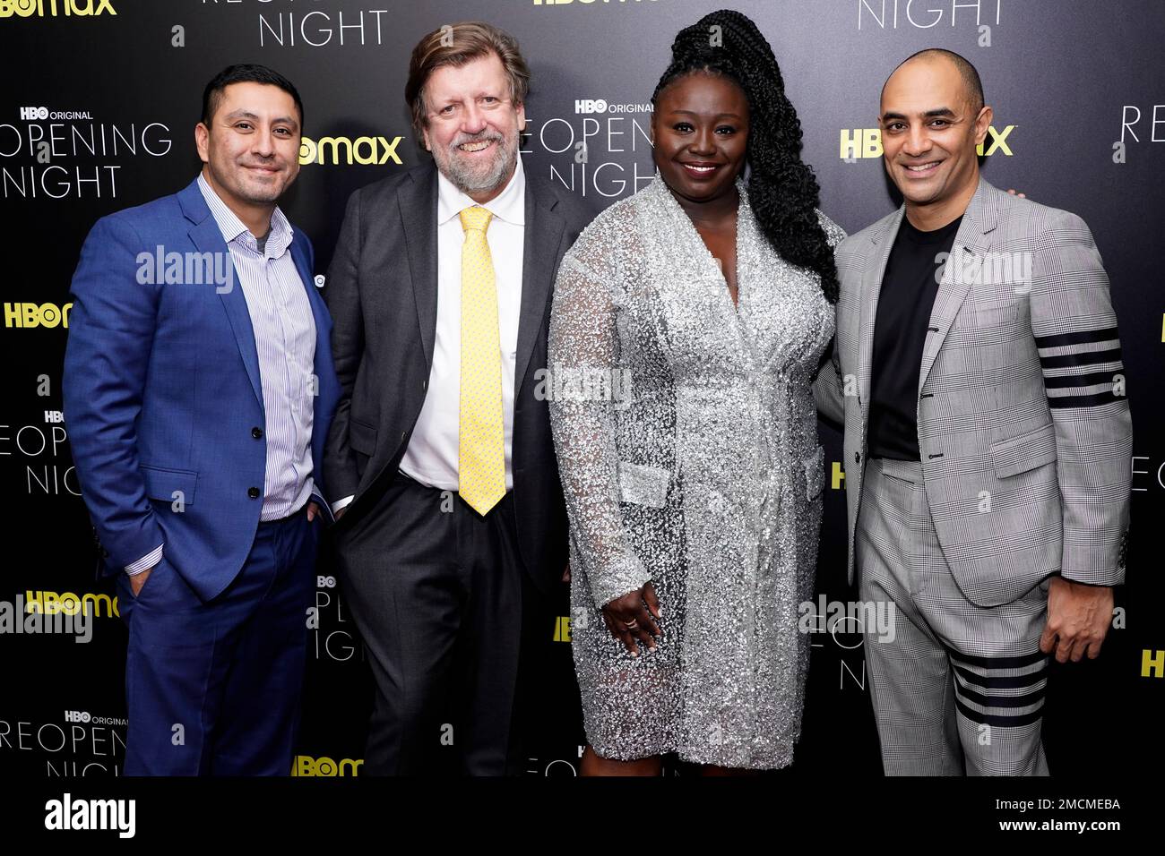 Rudy Valdez, from left, Oskar Eustis, Jocelyn Bioh and Saheem Ali ...