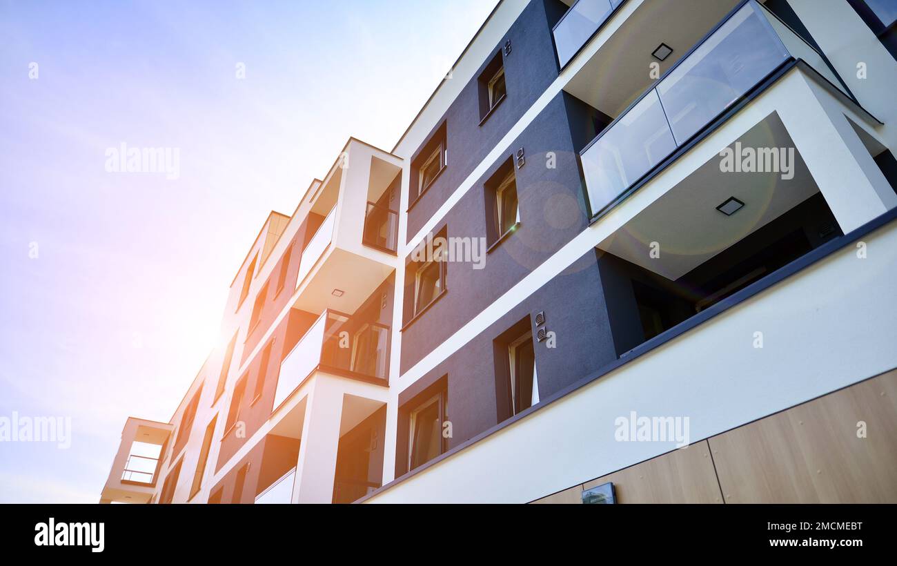 Picture of Modern luxury residential flat. Modern apartment building on a sunny ...
