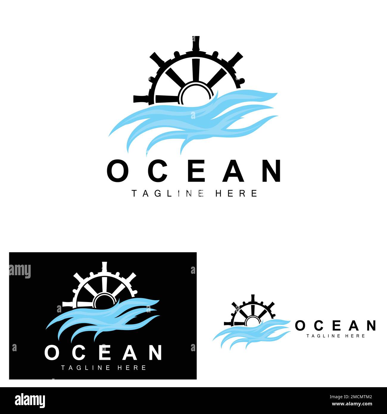 Ship Steering Logo, Ocean Icons Ship Steering Vector With Ocean Waves