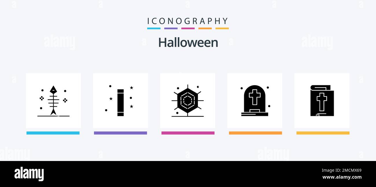 Halloween Glyph 5 Icon Pack Including halloween. tombstone. wand. halloween. dead. Creative Icons Design Stock Vector