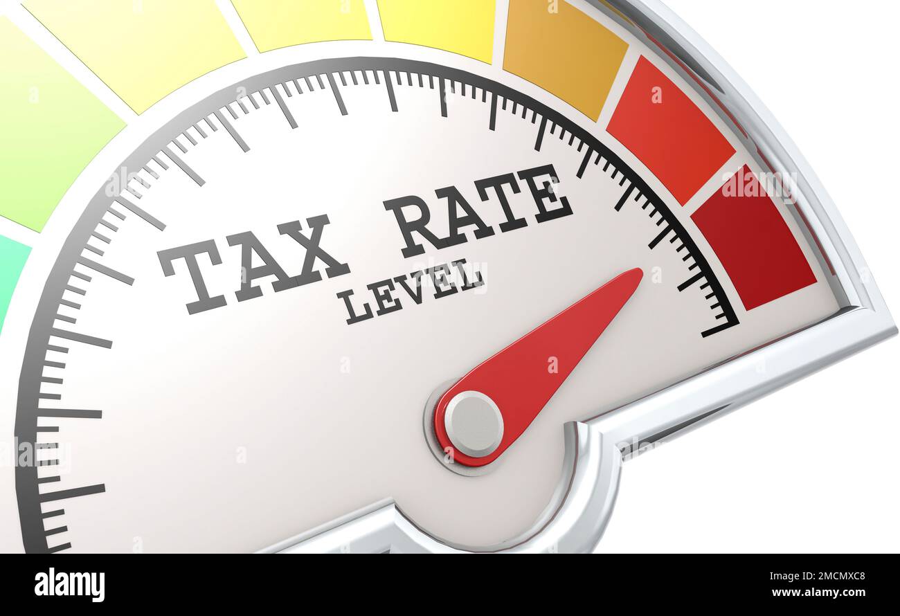 Tax rate level measuring scale with color indicator, 3d rendering Stock