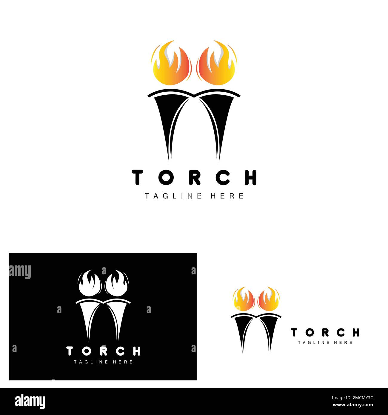 Set Of Burning Torches Icons In Vintage Style Suitable For Sport Or  Antiquity Themes With Various Shaped Holders And Flames In Red And Black,  Vector Illustration On White Royalty Free SVG, Cliparts