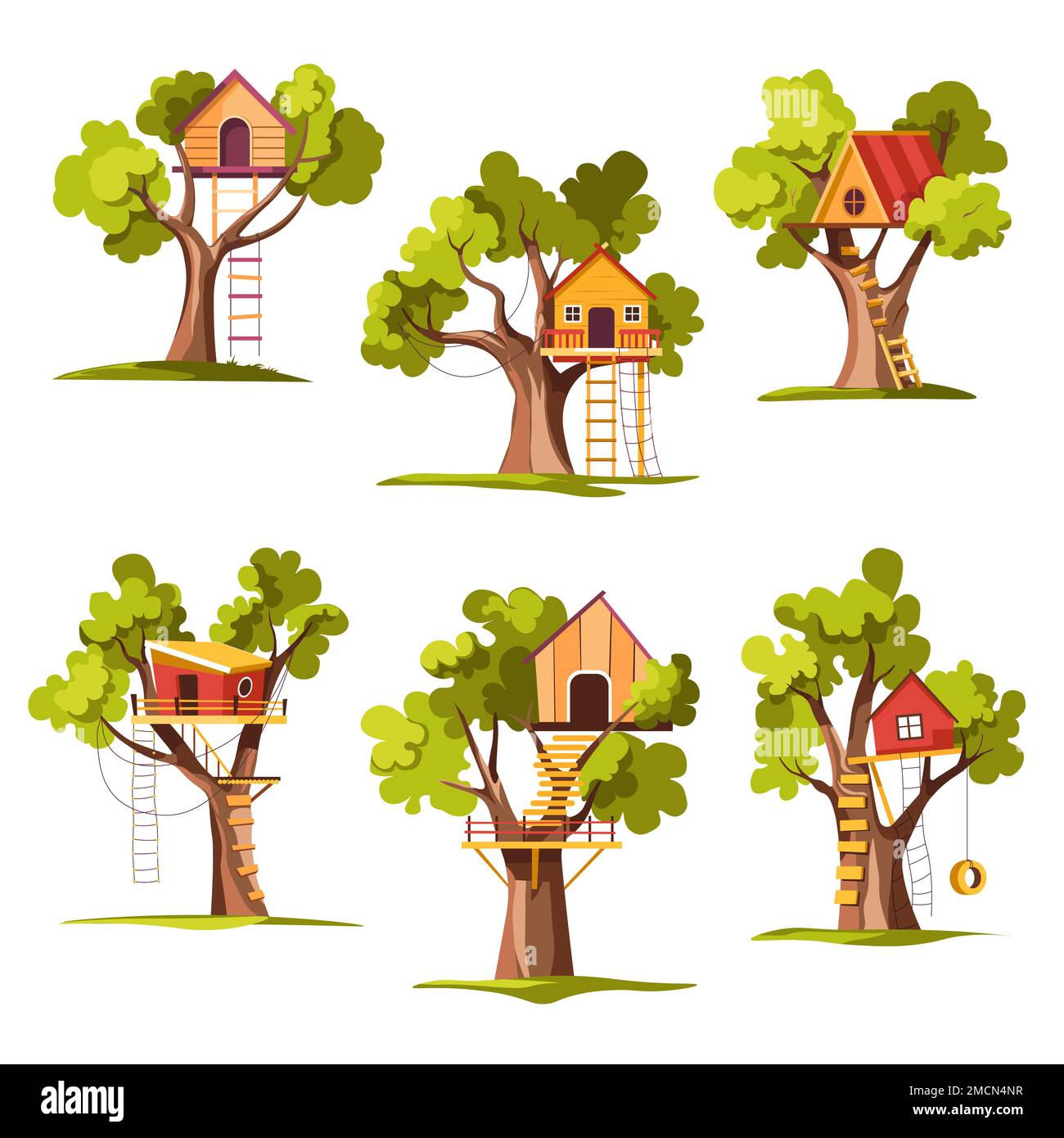 House on tree childish playground or backyard ladder and swing Stock ...