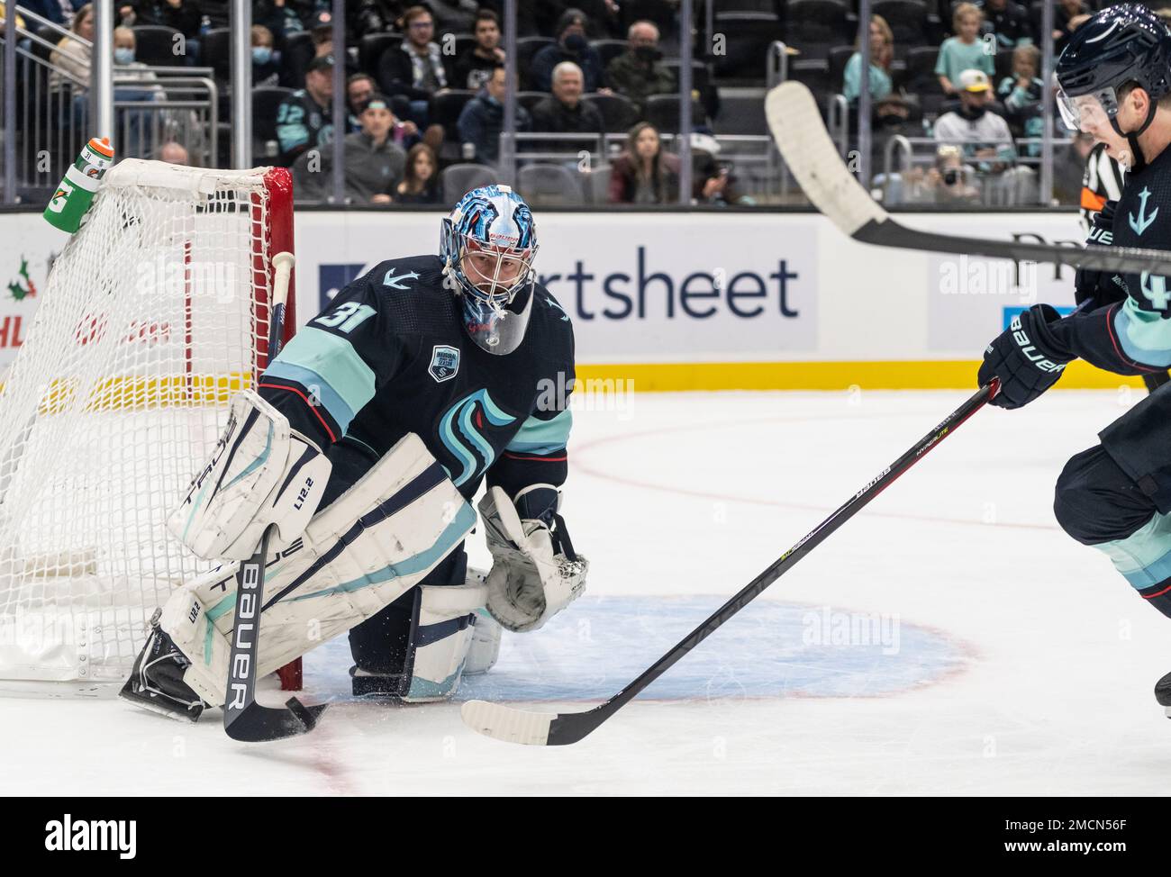 Seattle Kraken goalkeeper Chris Driedger is pictured before an NHL hockey  game against the Colorado Avalanche, Friday, Nov. 19, 2021, in Seattle. The  Avalanche won 7-3. (AP Photo/Stephen Brashear Stock Photo - Alamy