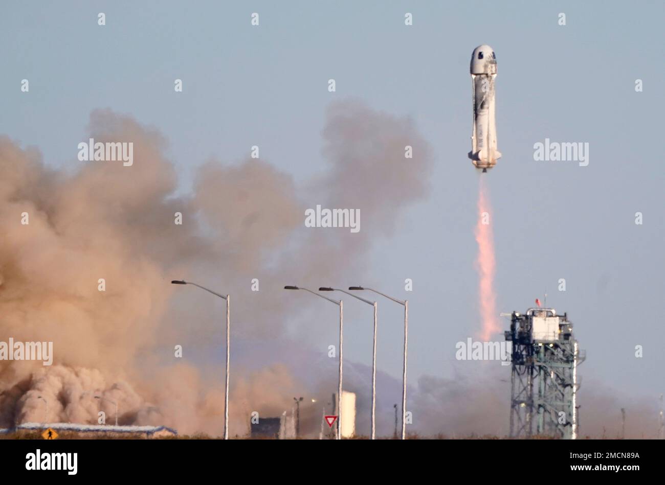Blue Origin's New Shepard rocket launches from its spaceport near Van