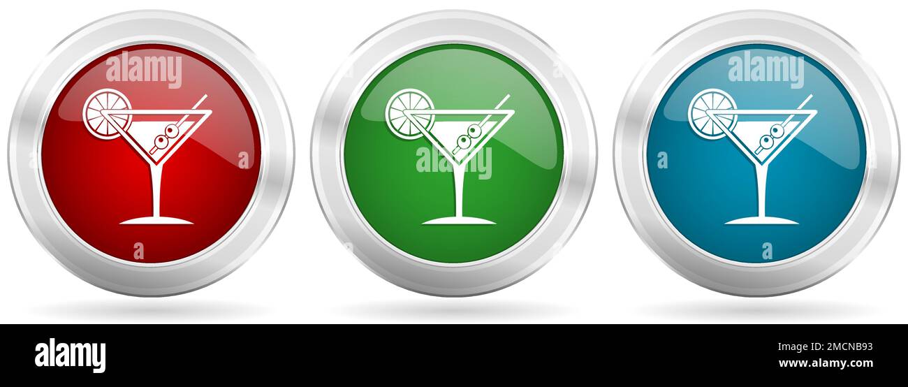Tropical drink, alcohol, bar, martini in glass vector icon set. Red ...