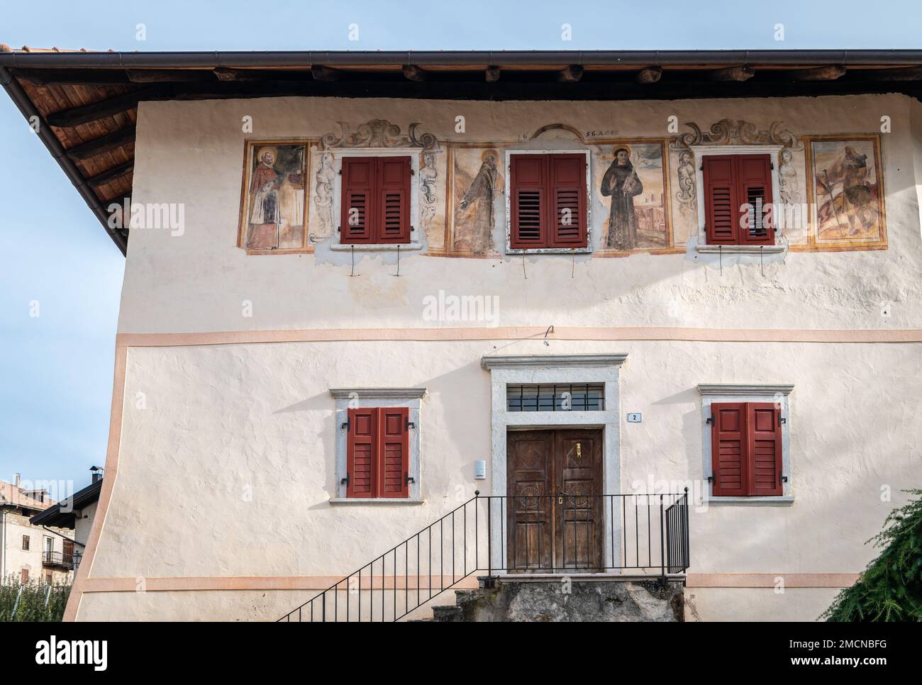 The medieval Casez Castle (or Palazzo Concini) XV century-  details of the facade, Sanzeno, Non valley, Trento province, Trentino Alto-Adige, Italy, E Stock Photo