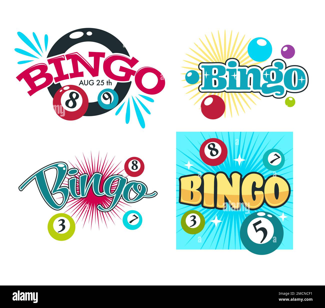 Bingo game gambling equipment balls with numbers isolated icons Stock