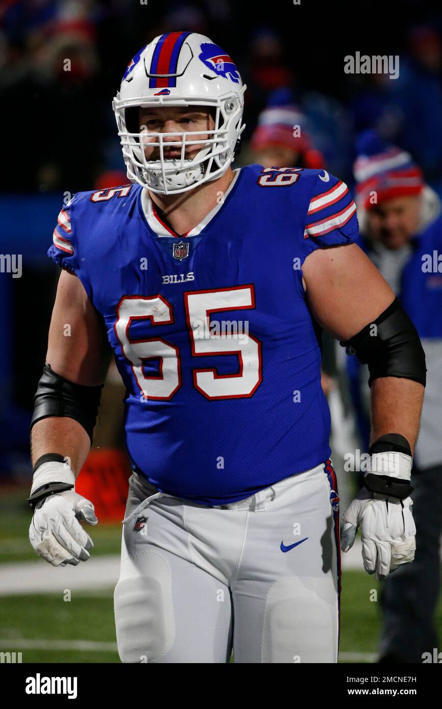 Buffalo Bills guard Ike Boettger (65) walks off the field following the  second half of an NFL football game against the New England Patriots in  Orchard park, N.Y., Monday Dec. 6, 2021. (