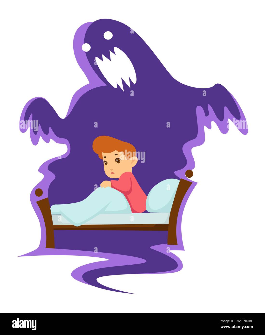 Kid in bed nightmare childish fear monster isolated character vector