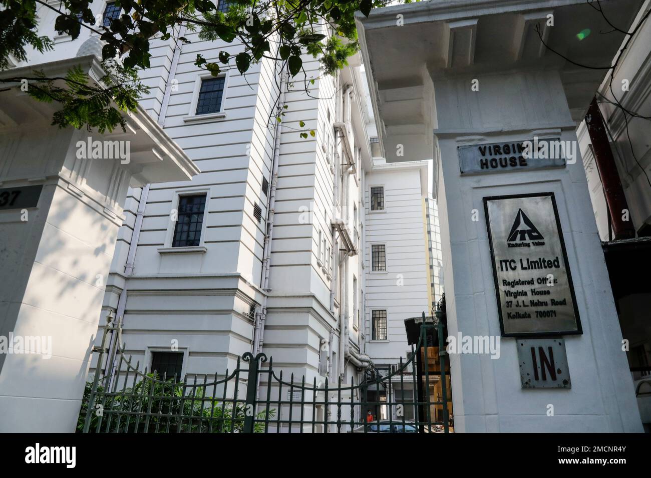 ITC logo on a sign outside its headquarters in Kolkata, India, Nov. 24