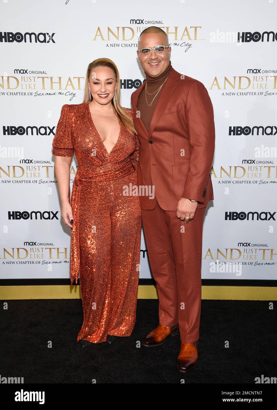 Chris Jackson, right, and wife Veronica Vazquez attend the premiere of