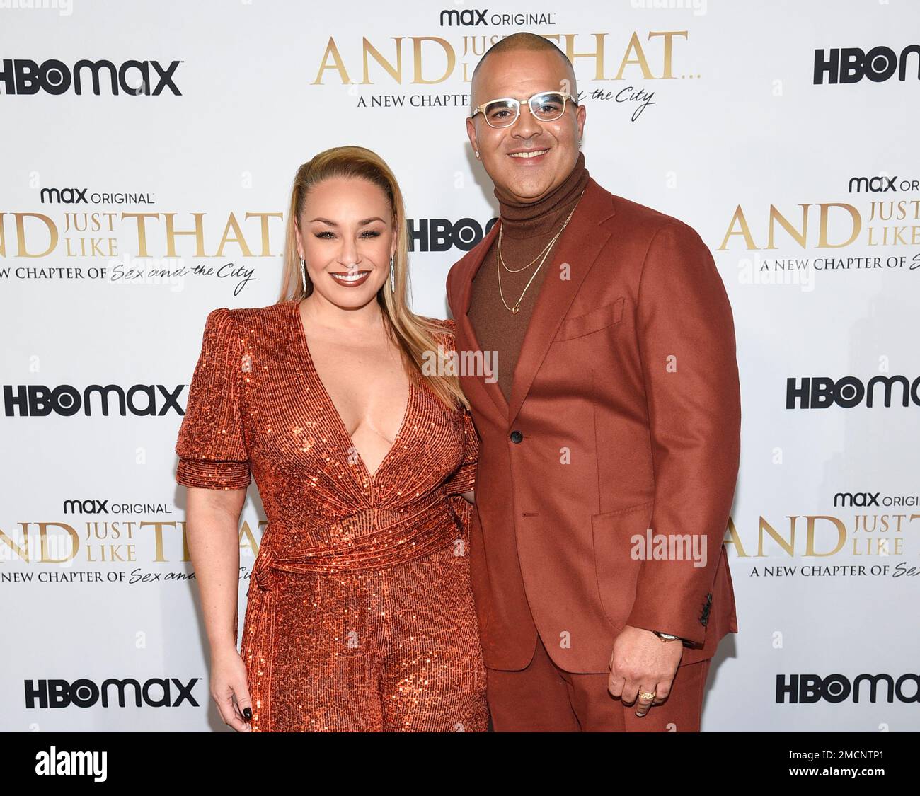 Chris Jackson, right, and wife Veronica Vazquez attend the premiere of