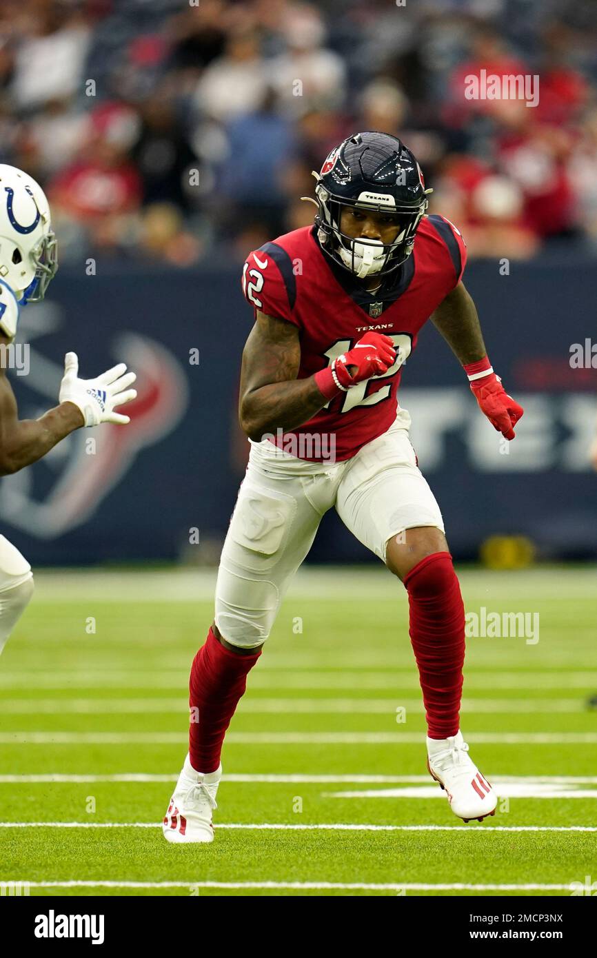 Houston Texans wide receiver Nico Collins (12) runs a pass route during an  NFL football game against the Indianapolis Colts, Sunday, Dec. 5, 2021, in  Houston. (AP Photo/Matt Patterson Stock Photo - Alamy