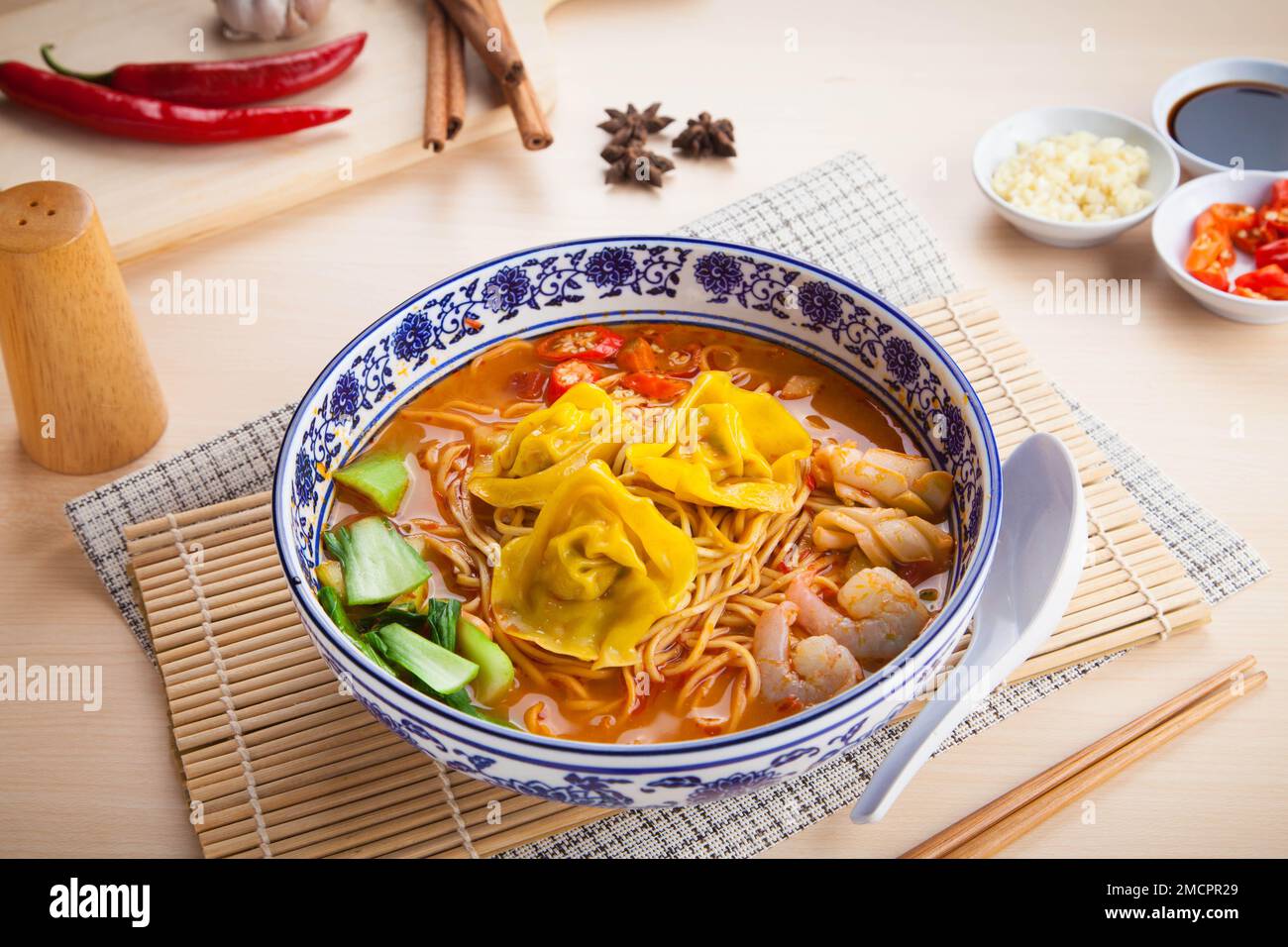 Photo of udon noodles from Japan. Udon is a type of noodle that has
