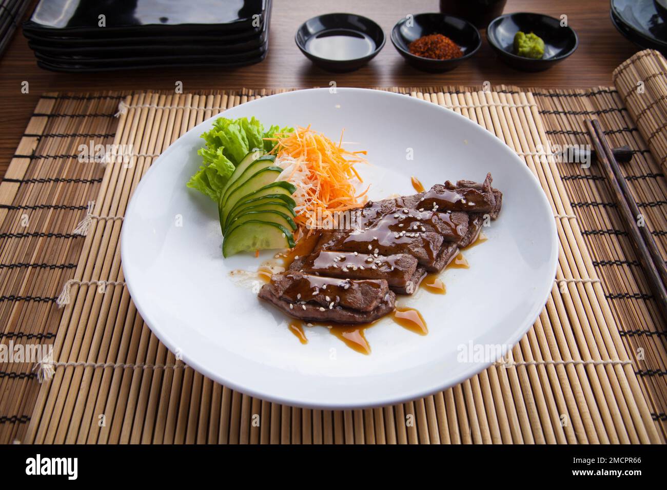 Teriyaki Japanesestyle food, where the food is heated or grilled and