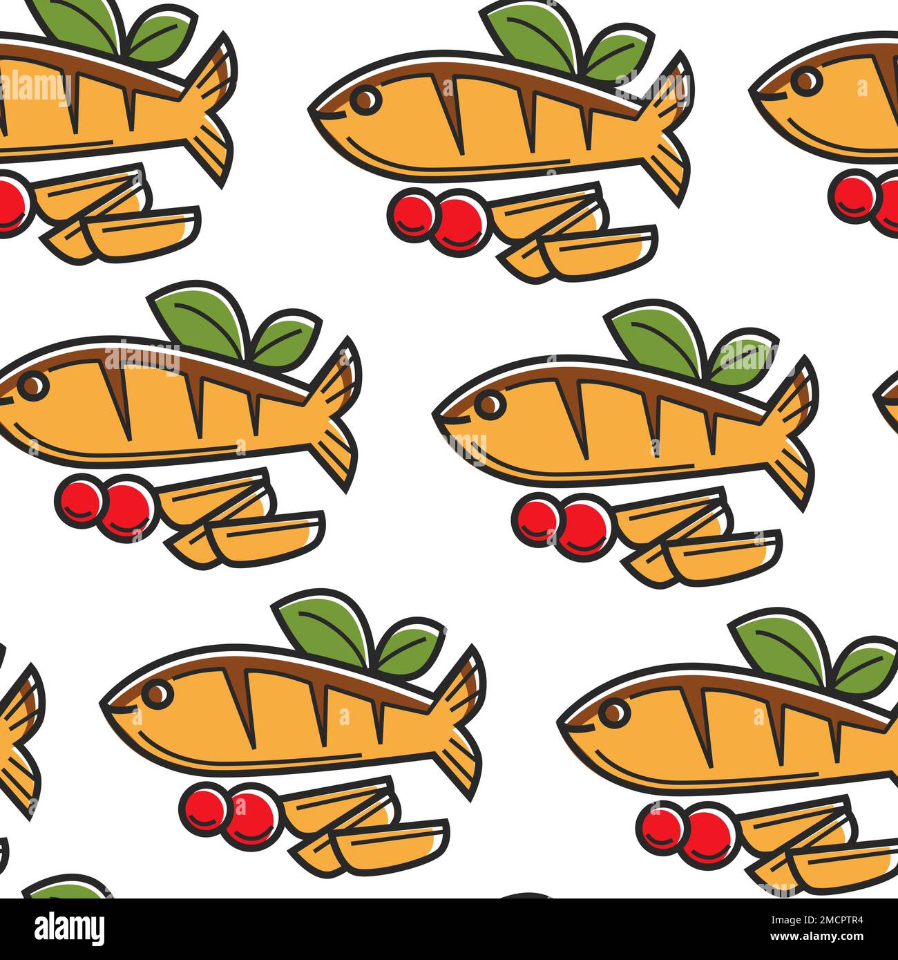 Seafood Cyprus cuisine fish and potato seamless pattern Stock Vector ...