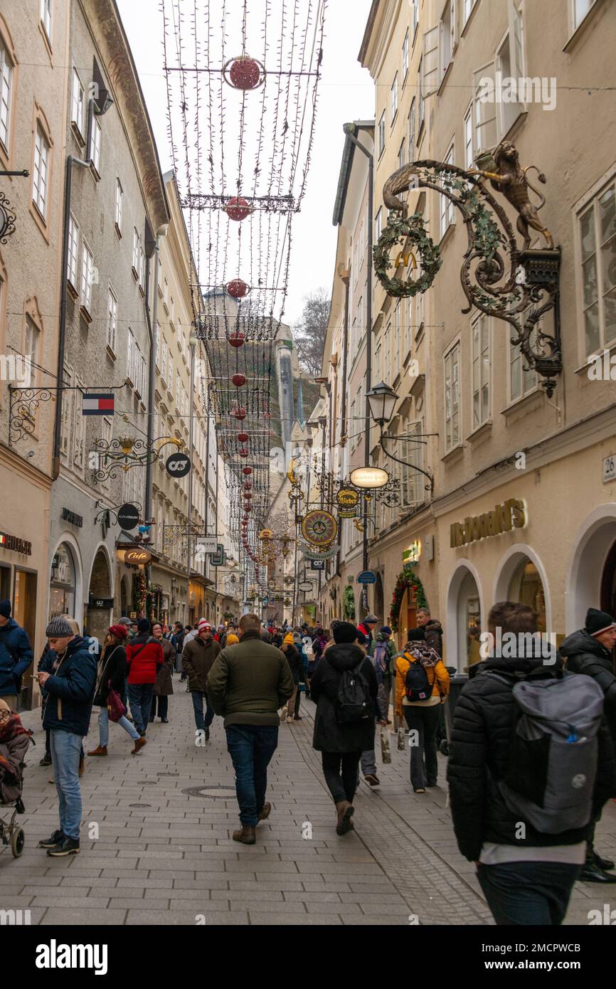 Getreidegasse Shopping Street, Old Town, Salzburg, Austria Stock Photo