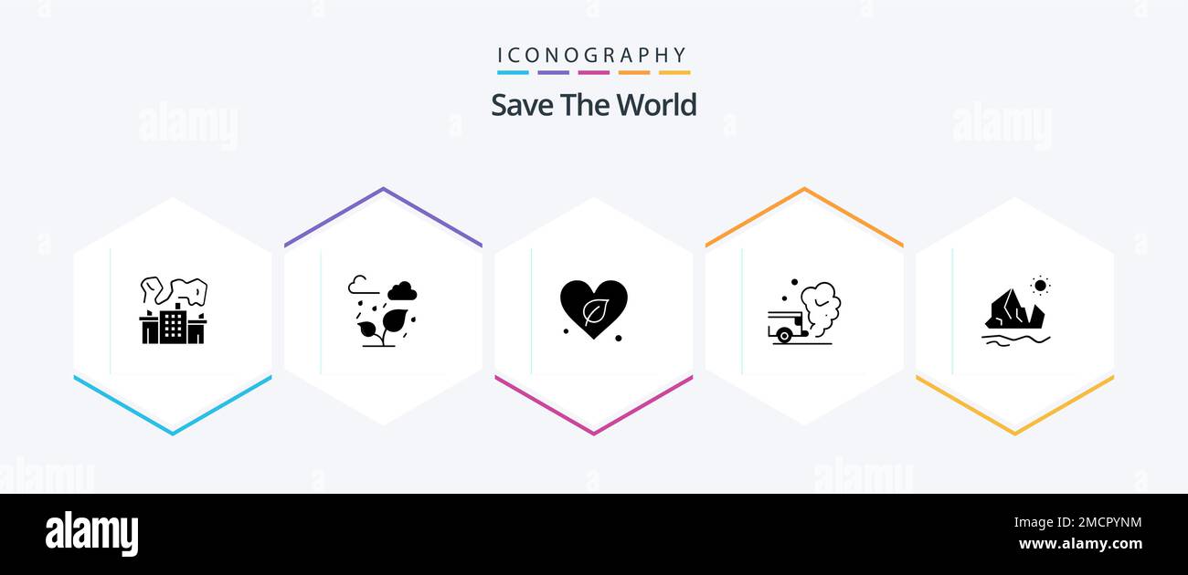 Save The World 25 Glyph icon pack including ecology. pollution. heart. gas. air Stock Vector