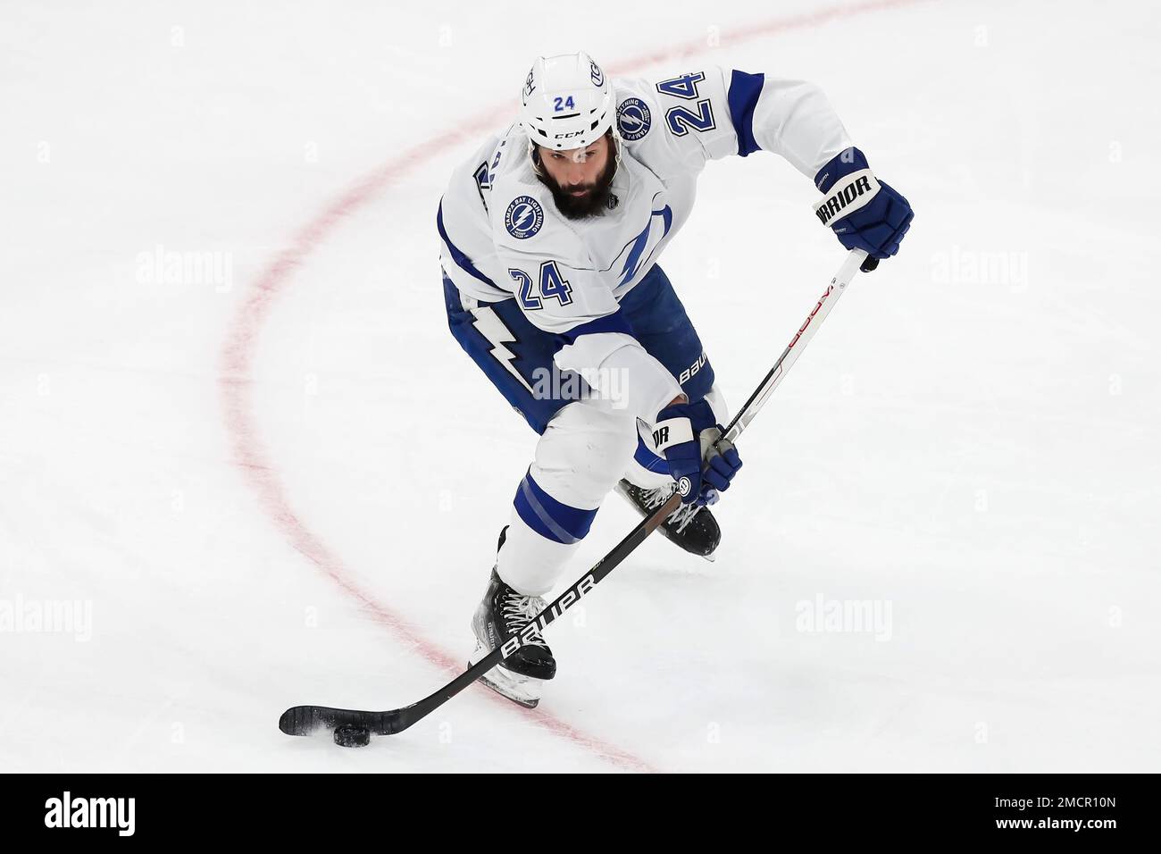 Tampa Bay Lightning's Zach Bogosian plays against the Boston Bruins