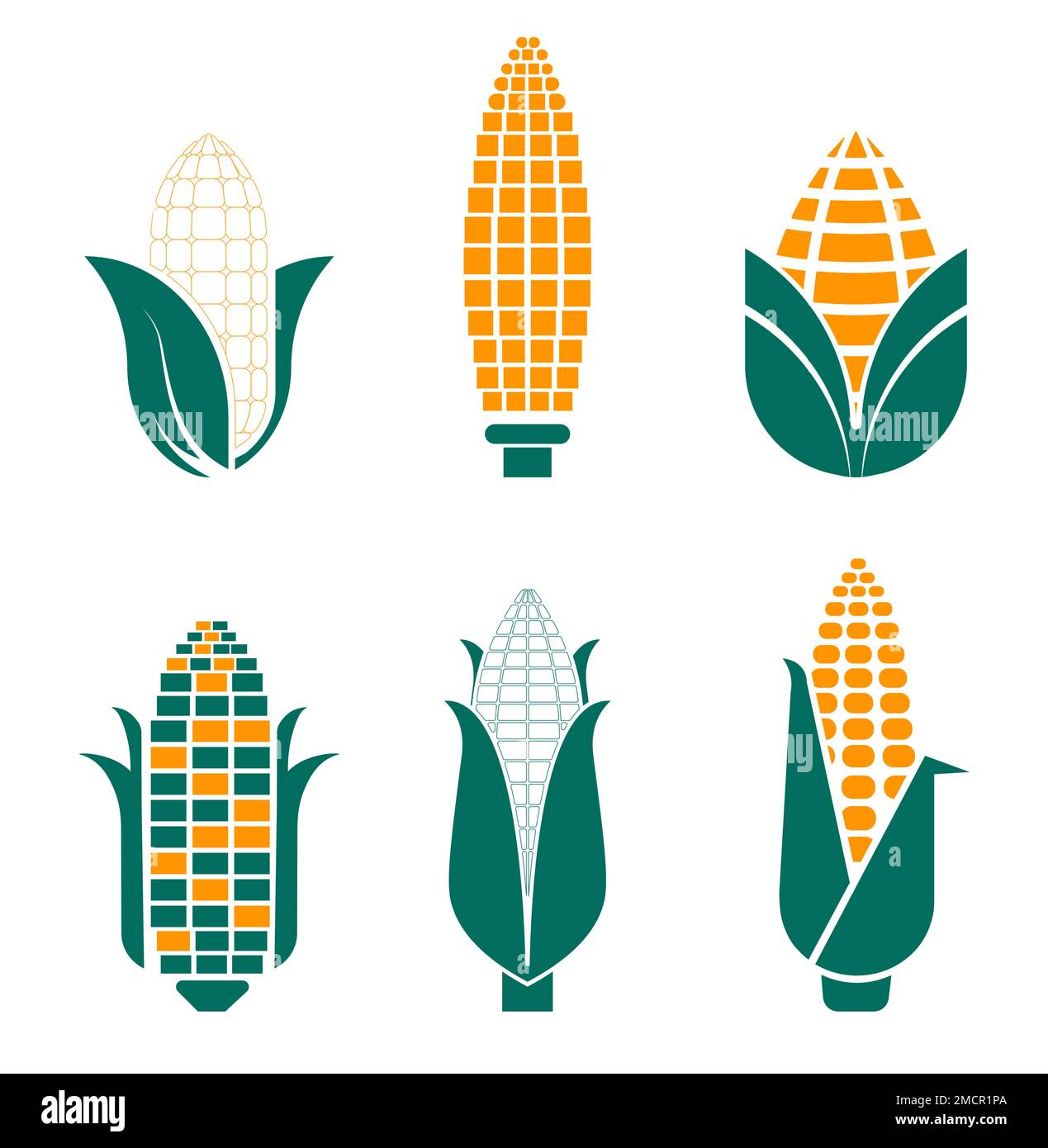 Corn vegetables isolated icons farm food and field plant Stock Vector ...