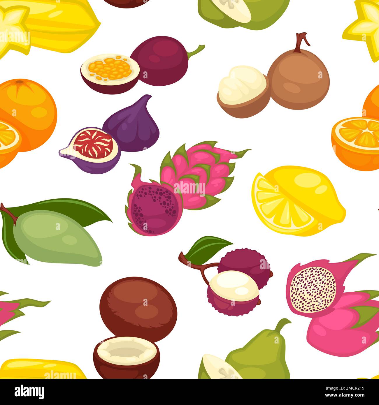 Exotic fruits organic food farm products seamless pattern Stock Vector ...