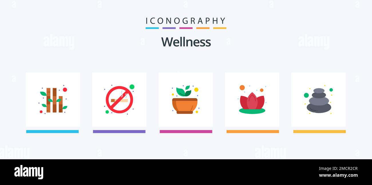 Wellness Flat 5 Icon Pack Including relax. hot. mortar. spa. lily. Creative Icons Design Stock Vector