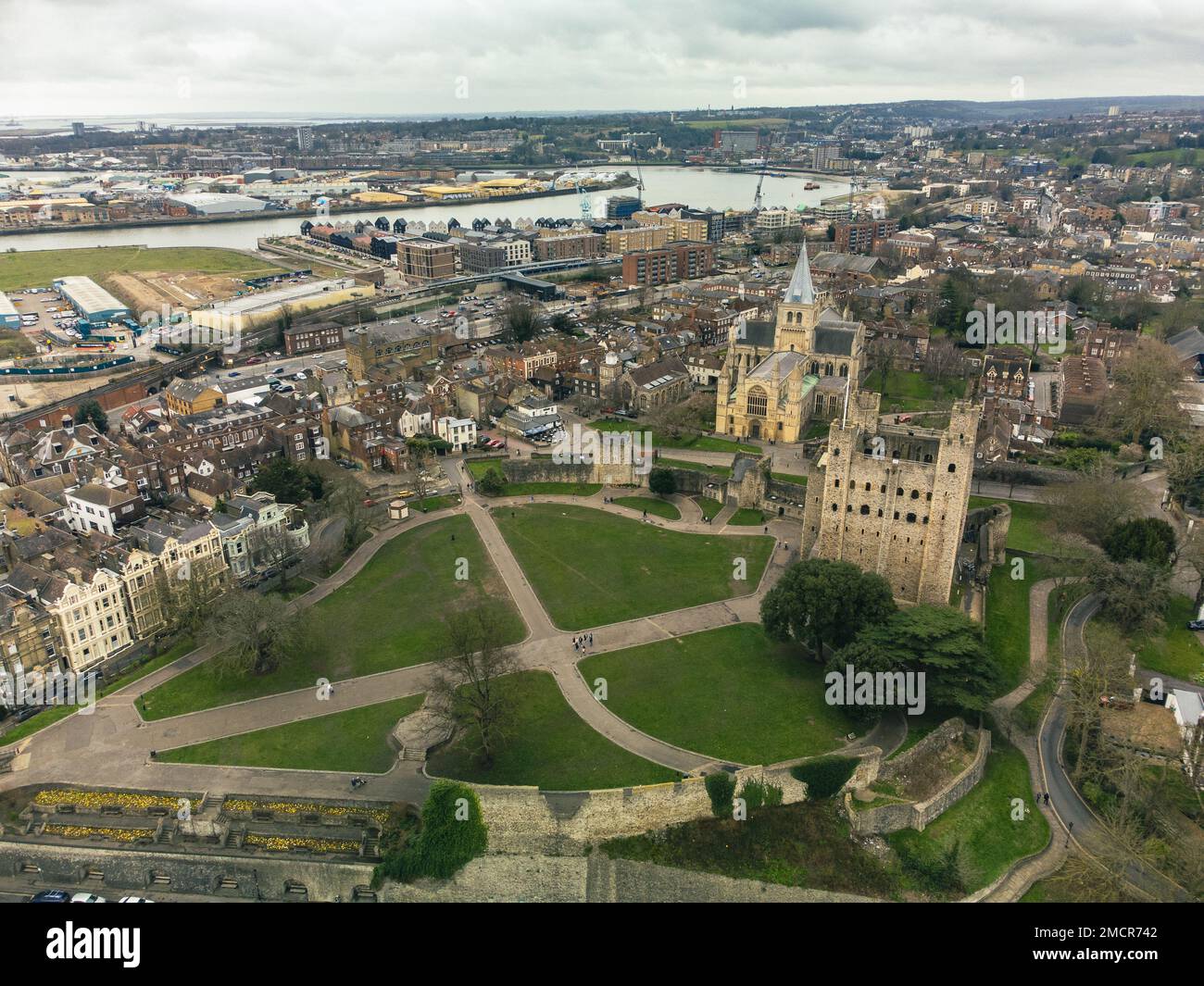 Aerial drone view to Rochester cathedral and castle Stock Photo - Alamy