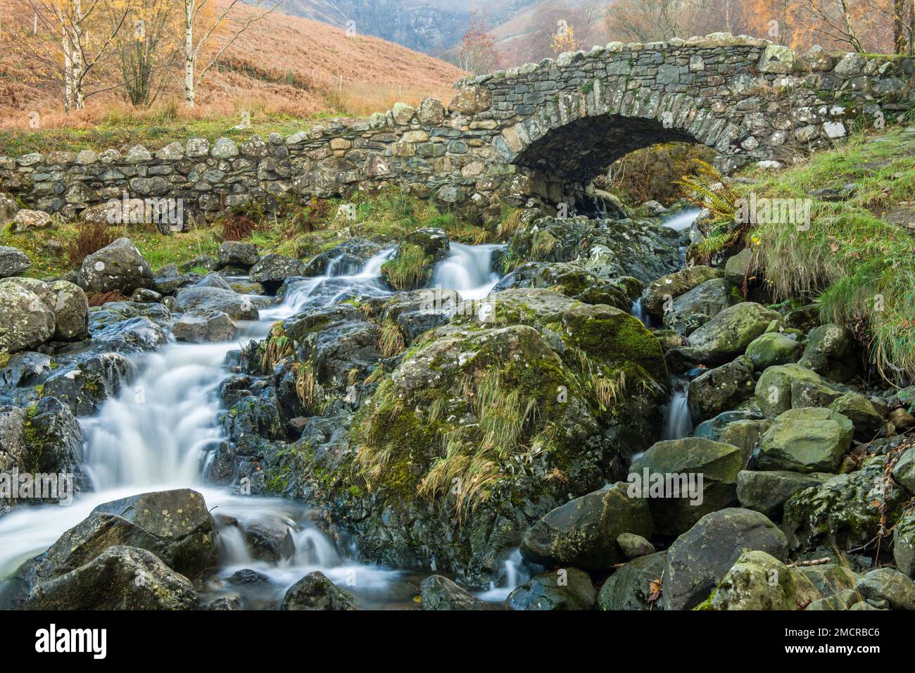 Ashness Bridge in the Lake District as seen from slightly downstream Stock Photo