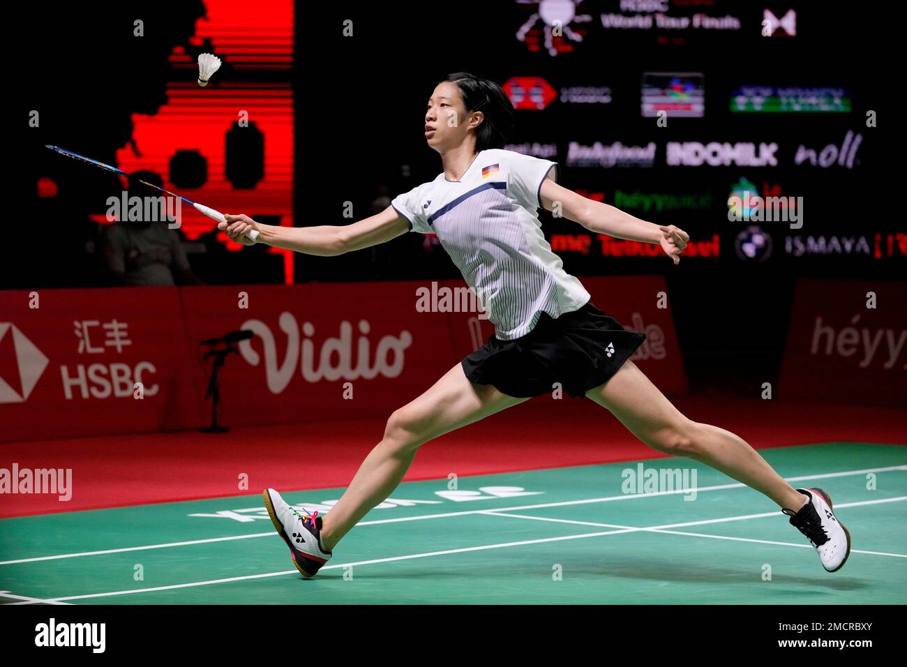 Germanys Yvonne Li competes against Denmarks Line Christophersen during their womens singles badminton group stage match at the BWF World Tour Finals in Nusa Dua, Bali, Indonesia, Friday, Dec