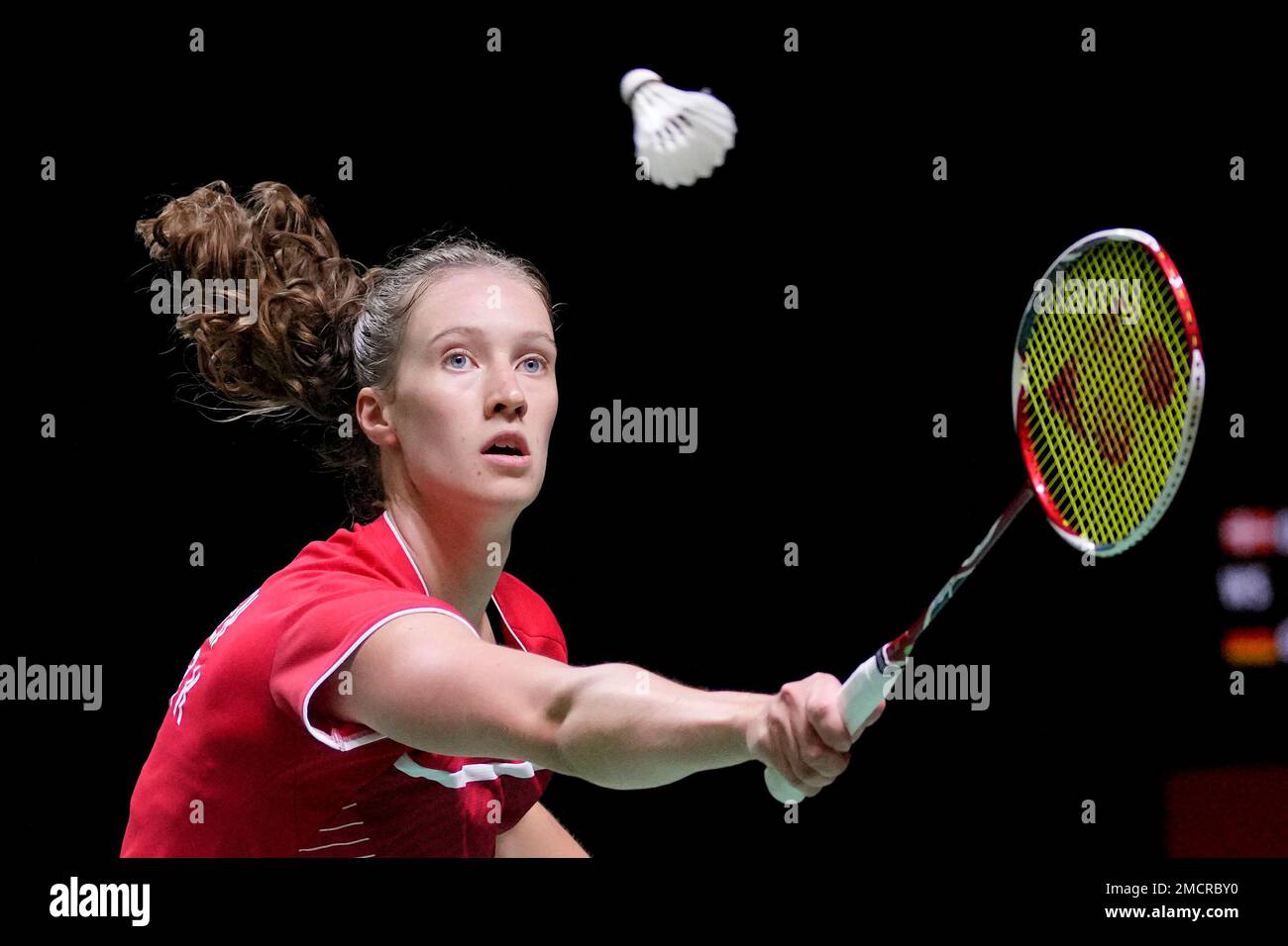 Denmarks Line Christophersen competes against Germanys Yvonne Li during their womens singles badminton group stage match at the BWF World Tour Finals in Nusa Dua, Bali, Indonesia, Friday, Dec