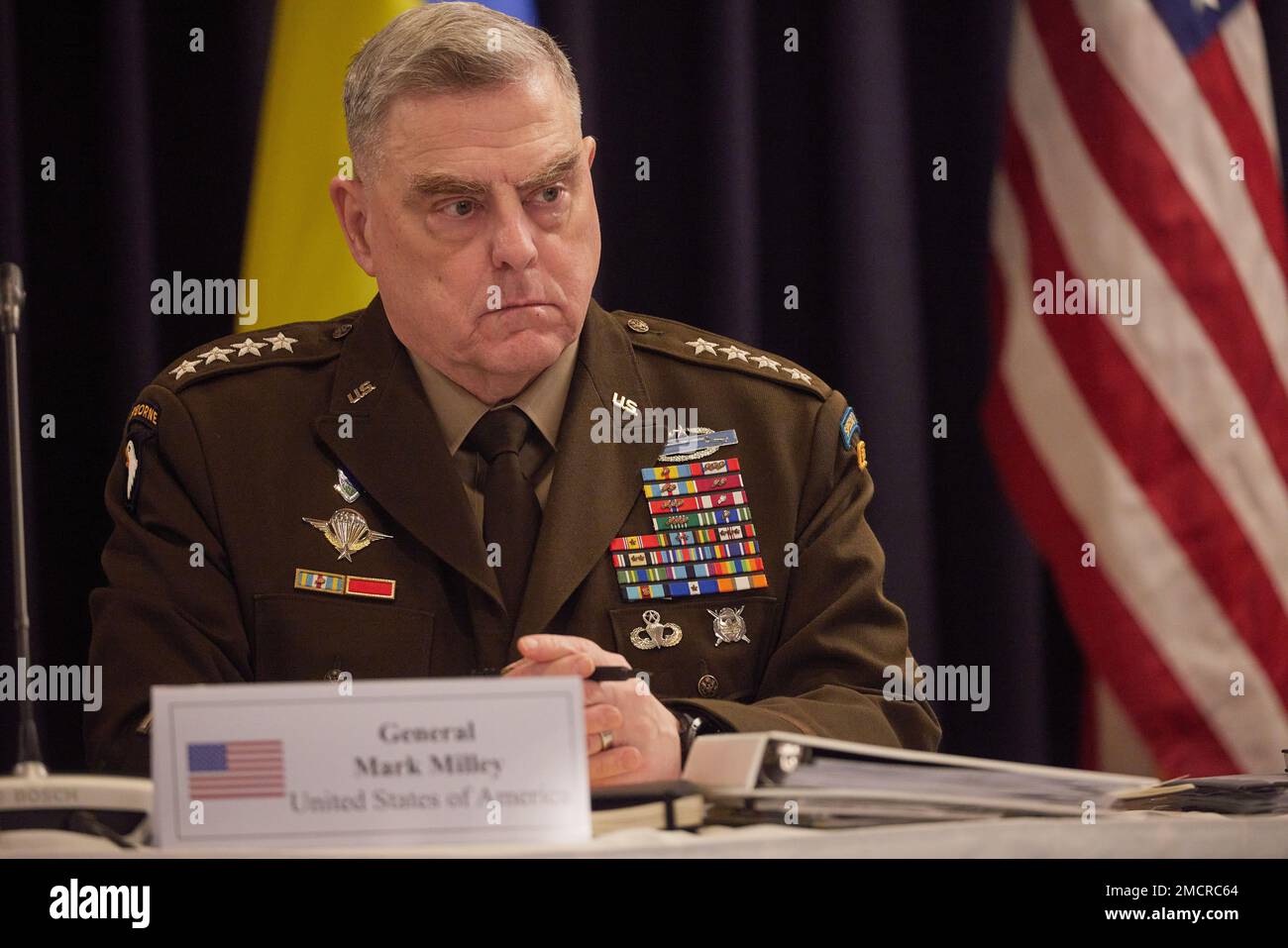 Ramstein, Germany . 20th Jan, 2023. RAMSTEIN, GERMANY, US Airforce Base, 20. January 2023: : US General Mark Milley, Chief of Staff, prior of the start of he Ukraine Defense Contact Group conference on Friday 20 January, 2023 at the US Air Force Base Ramstein in Germany to discuss and implement urgent military aid for Ukraine in its fight against the Russian aggression war Credit: SPP Sport Press Photo. /Alamy Live News Stock Photo