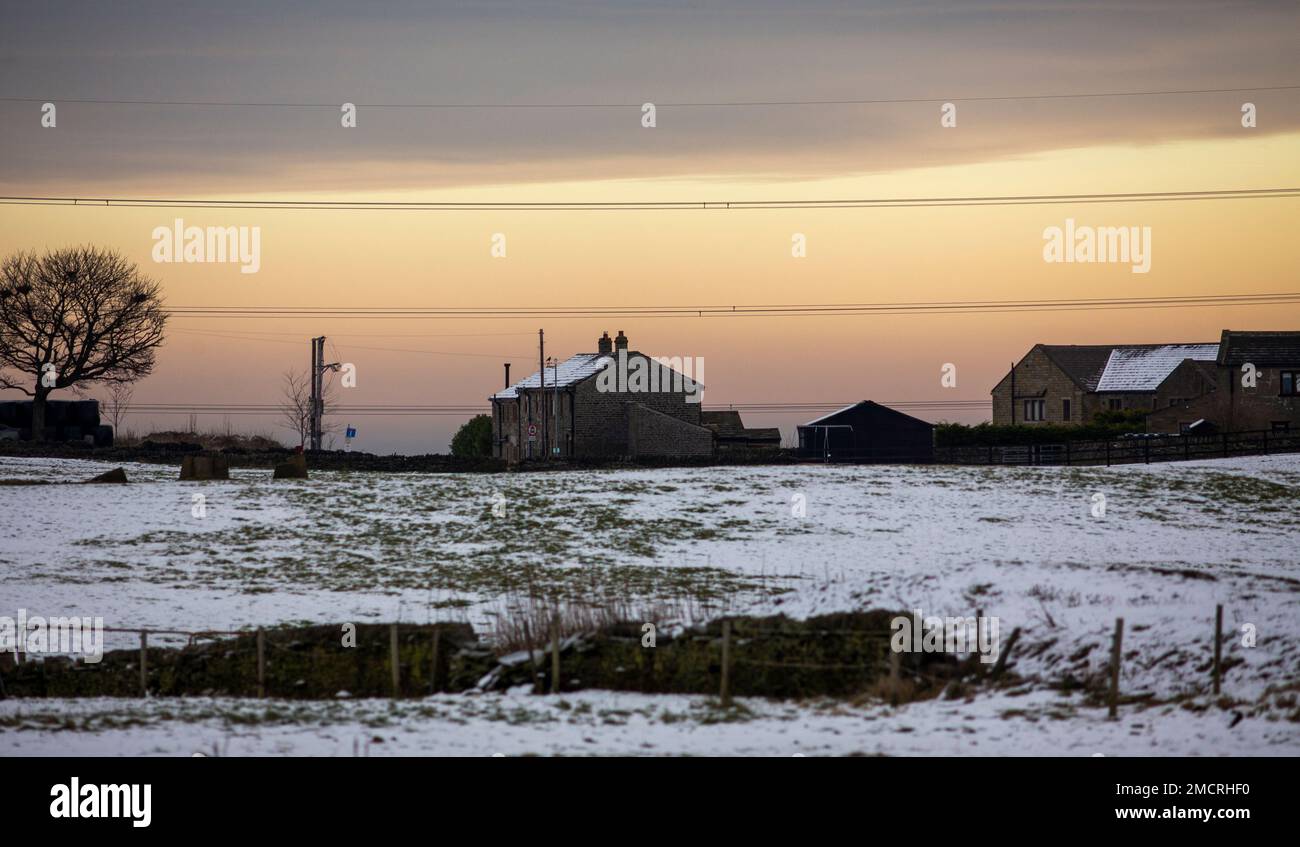 Hill top homes between Halifax and Queensbury in West Yorkshire, UK, on ...