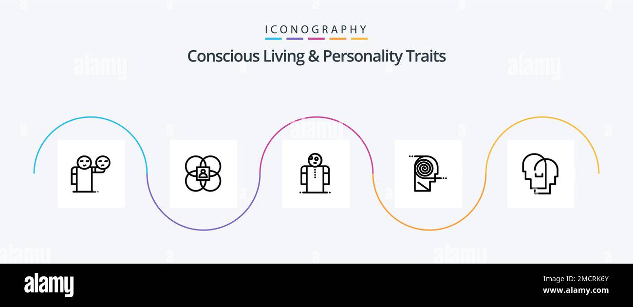 Concious Living And Personality Traits Line 5 Icon Pack Including study