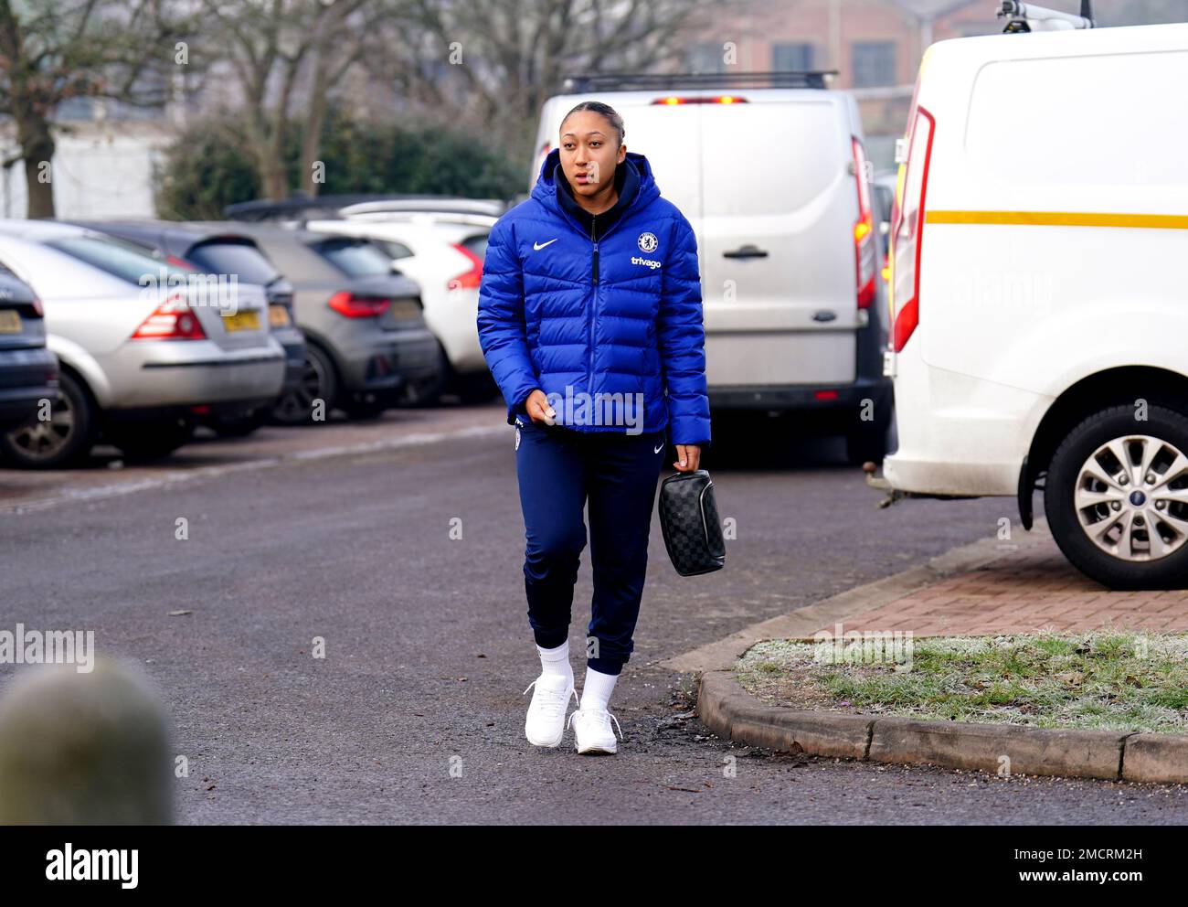 Chelsea's Lauren James arrives ahead of the Barclays Women's Super League match at Kingsmeadow, London. Picture date: Sunday January 22, 2023. Stock Photo