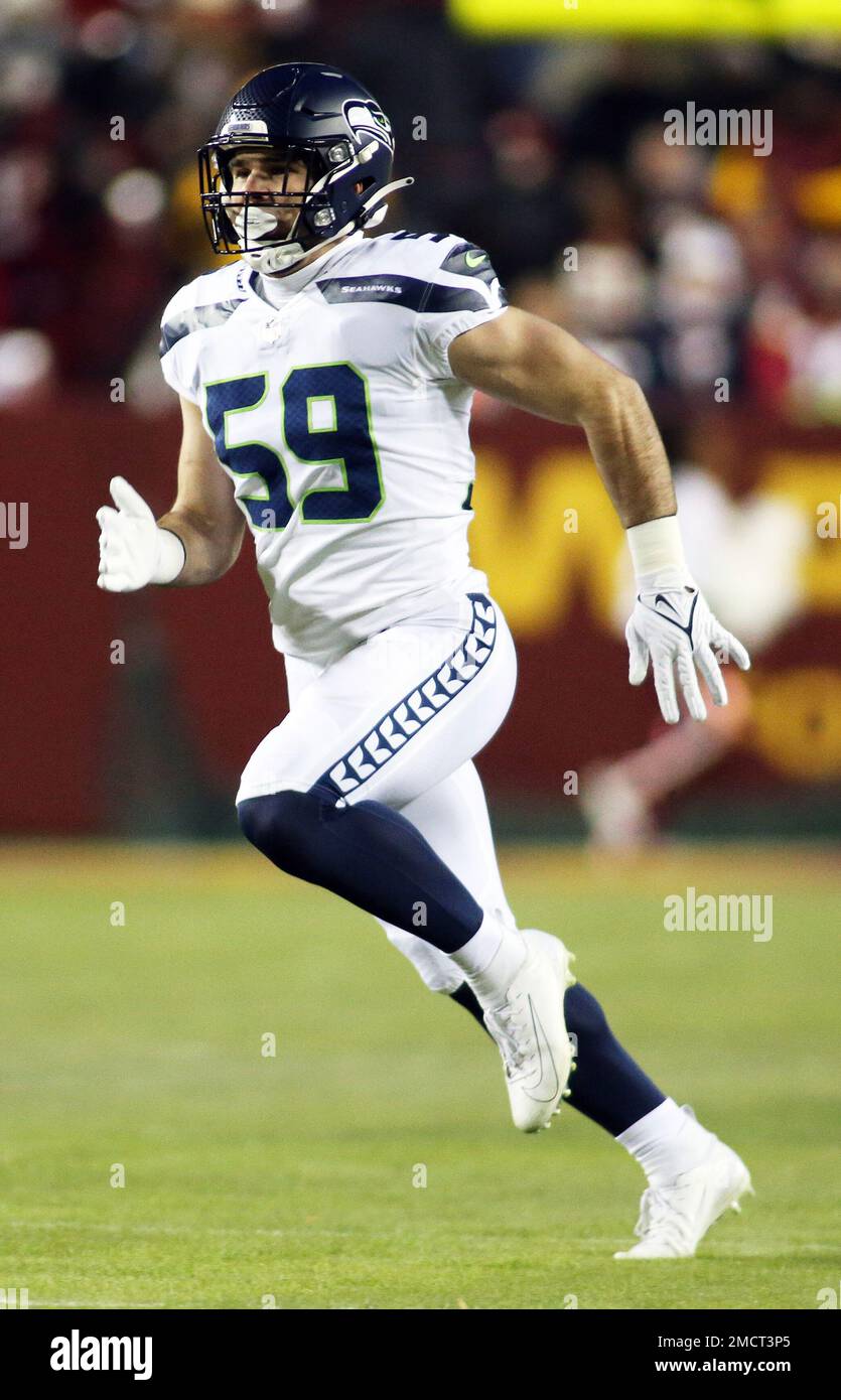 Seattle Seahawks linebacker Jon Rhattigan (59) runs during an NFL football  game against the Washington Football Team, Monday, Nov. 29, 2021 in  Landover. (AP Photo/Daniel Kucin Jr Stock Photo - Alamy