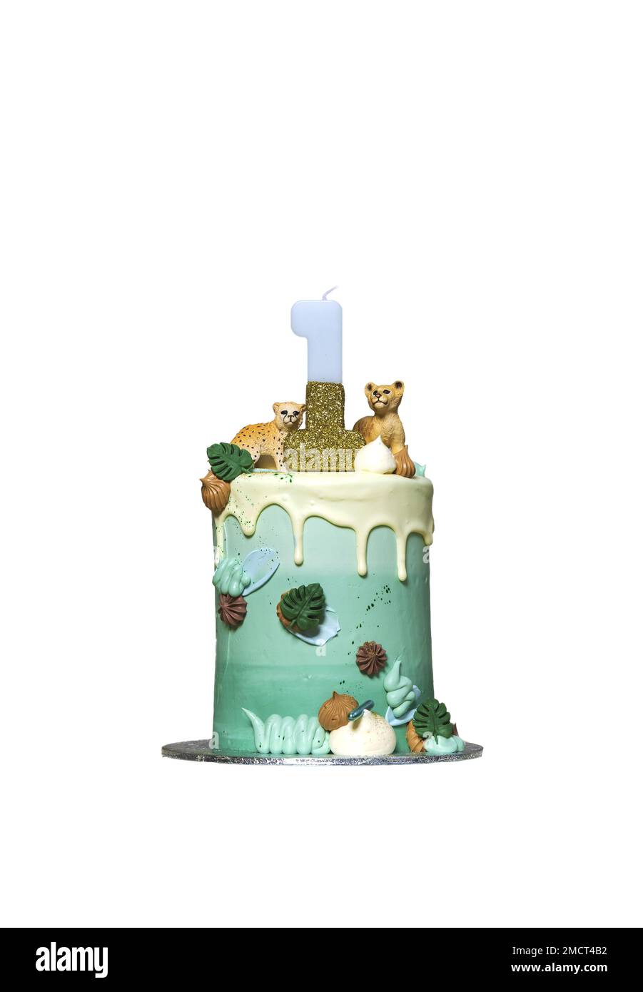 One year Birthday smash cake isolated on white background. decorative birthday cake one year party Happy birthday Stock Photo